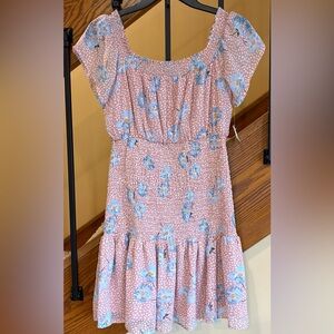 Crystal Doll Dress Short Smocked Waist Short Sleeve Dusty Mauve. SZ.small NWT